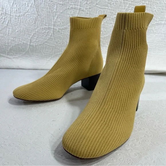 Everlane The Glove Boot Size 7 Yellow Ankle Ribbed Fabric Uppers 2 in Block Heel - Picture 15 of 16
